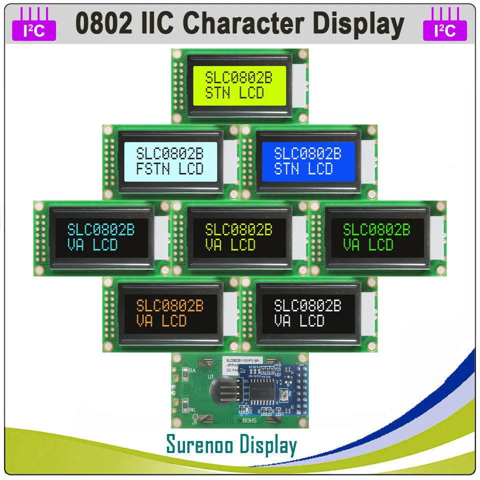 Surenoo-arduino,黄色,緑,青の色のバックライト付きLCDディスプレイパネル,8x2,シリアルiic/i2c/P5,0802,802