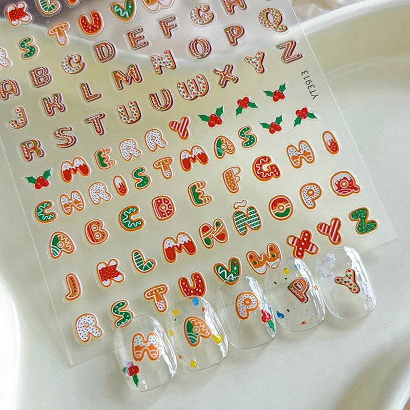 1 Sheet Cute Christmas Nail Stickers Classic Style Letter Patterns Christmas Nail Art Decals Adhesive Nail Decals Salon Supply