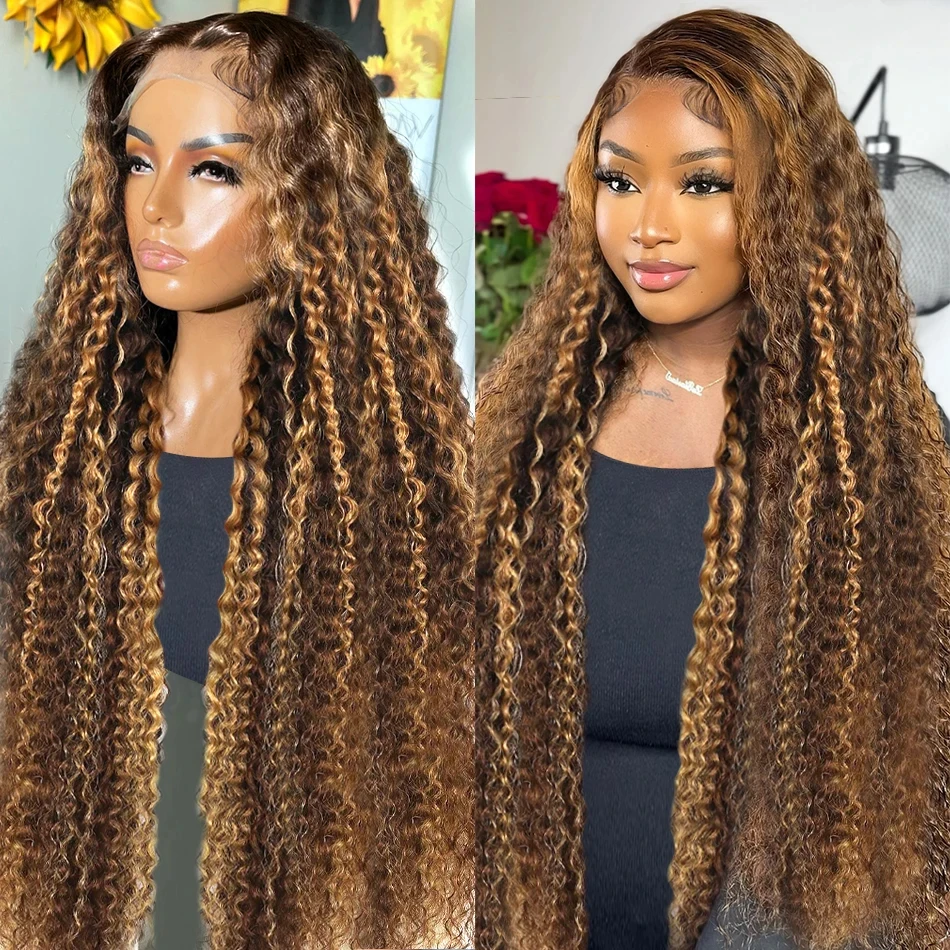 

Highlight Ombre Deep Wave 13x6 Lace Frontal Wig Human Hair Brazilian Remy 4/27 Colored 13x4 Curly Lace Front Wig For Women