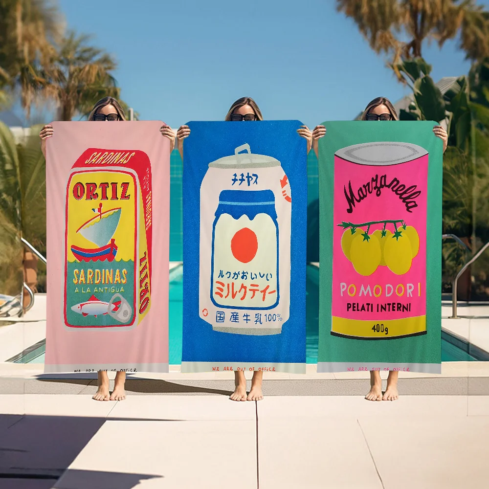 Japanese Pink Lemon Juice Blossom Ink Canned Sardine Tomato Big Microfiber Beach Towels Quick Dry Towel Sand Beach Pool Towel