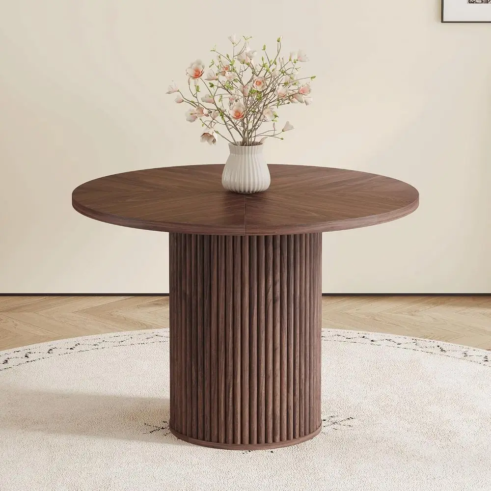 

42 Round Dining Table - Wood Top with Cylindrical Base, Space-Saving Kitchen Table