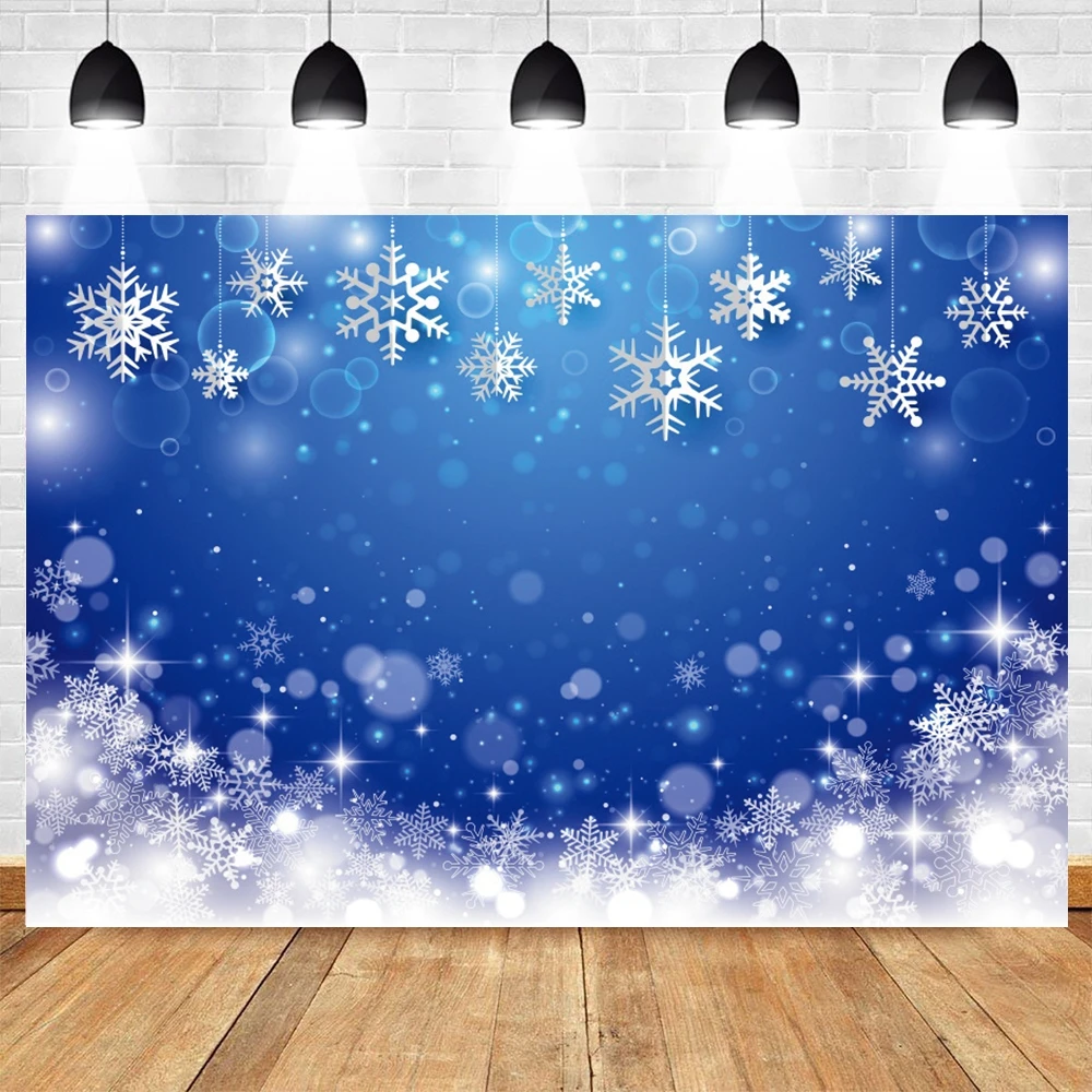 Winter Christmas Photography Backdrop Light Blue Silver Glitter Snowflakes Portrait Photographic Background Photozone Props