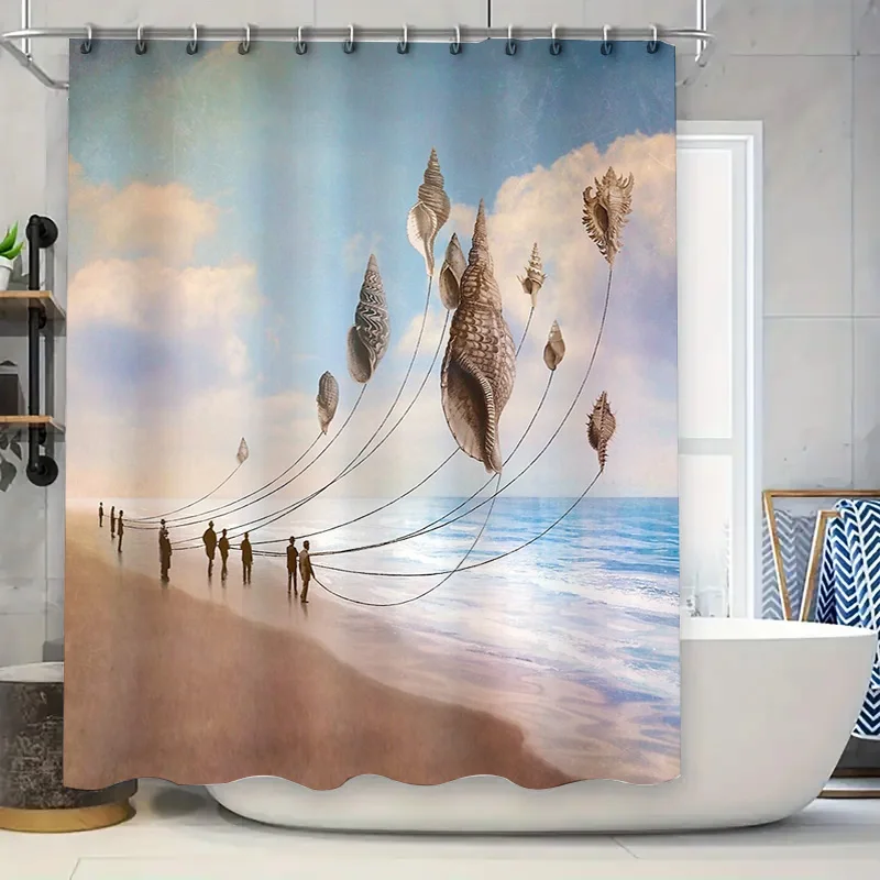 

Ocean Wave Bathroom Decor Shower Curtain Set Coastal Sea Landscape Beach Themed Backdrop Artistic Modern Home Textile
