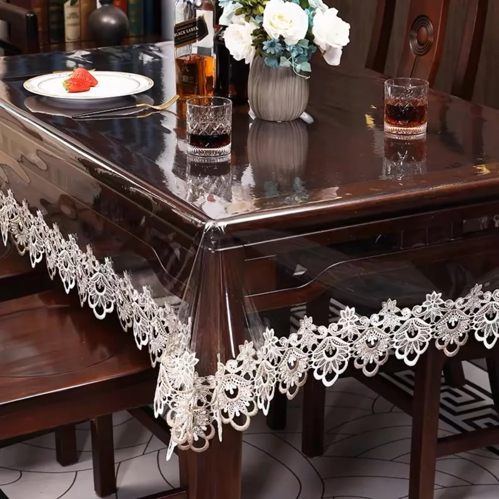 Mantel  PVC Impermeable, Estilo Europeo, Resistente al Aceite, Cubierta para Mesa  Comedor, Transparente, Rectangular/Cuadra