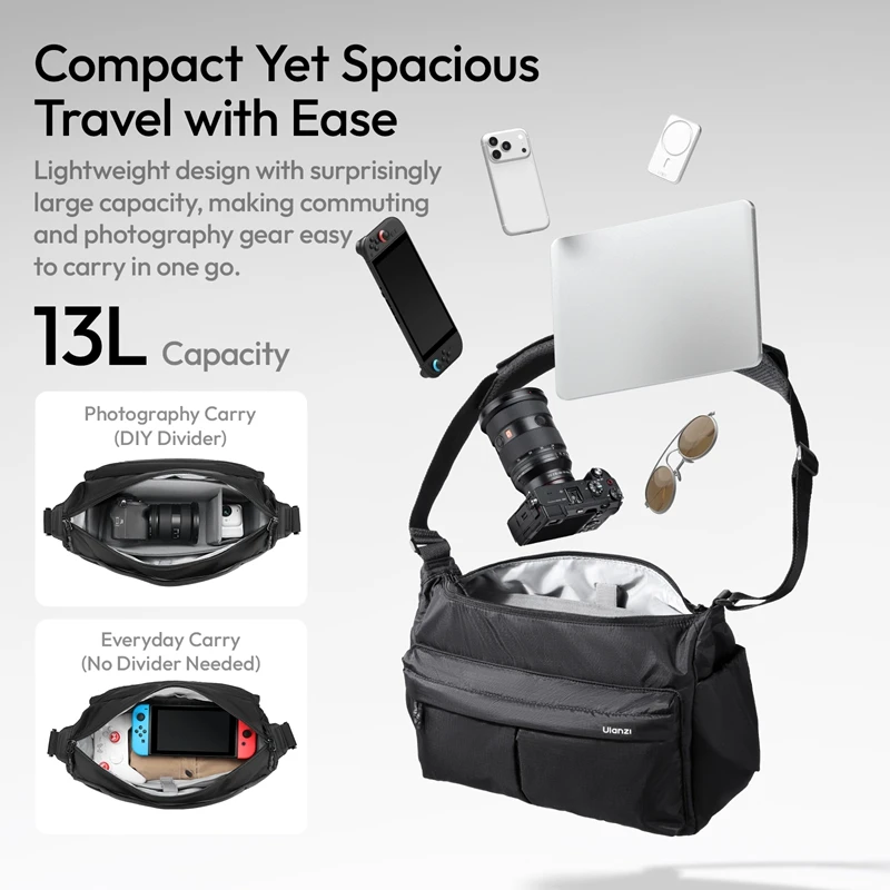 Ulanzi U023 13L Urban Daily Shoulder Bag for Canon Nikon Sony Camera DSLR Smartphone Lens Photography Camera Bag for Outdoor image 5