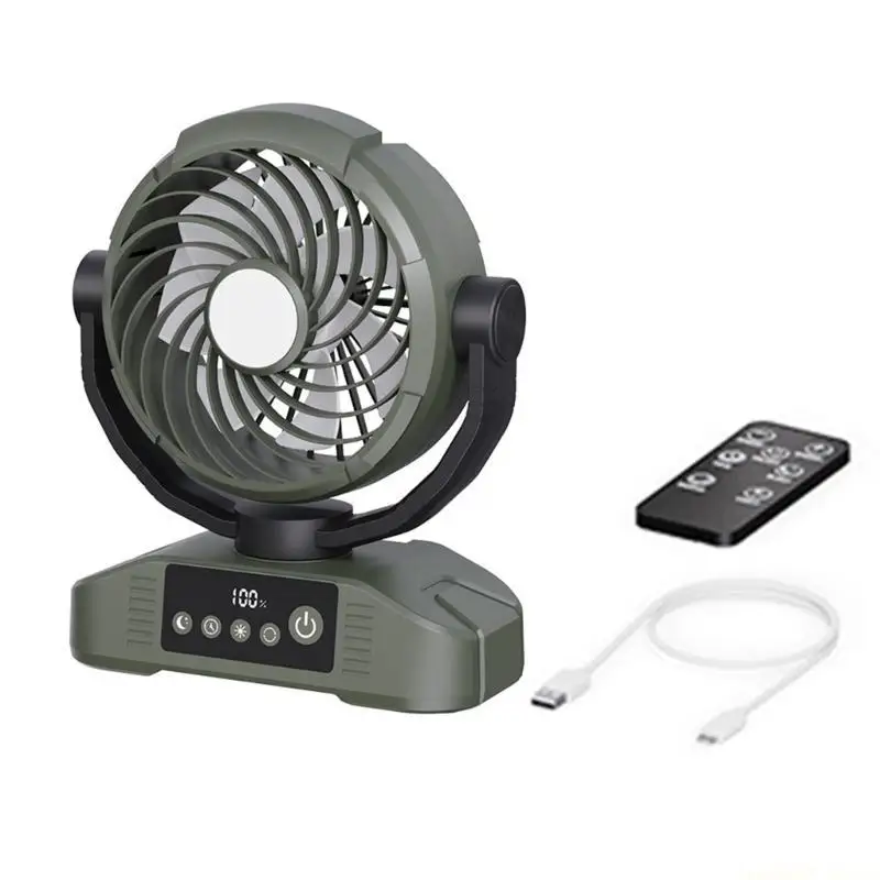 D0AB 20000mAh Camping Fan Rechargeable Table Fan USB Fan with LED Light Rotation