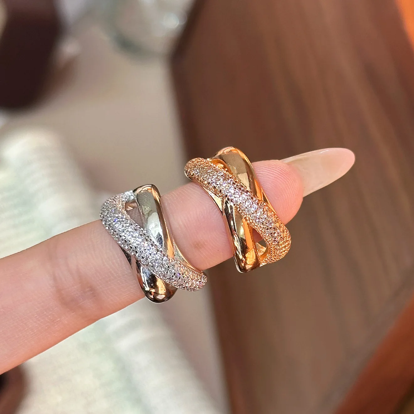 

New Arrival Heavy Duty Crossover Ring, Architectural Stacking Ring for Women, Bold Geometric Statement Jewelry