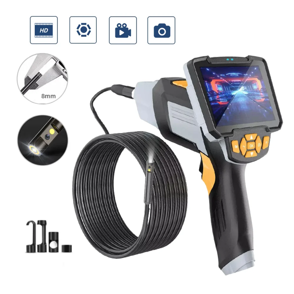 

Dual Lens Industrial Endoscope 8mm IP67 Waterproof Inspection Camera Handheld Digital Borescope with Flashlight 4.3" LCD Screen