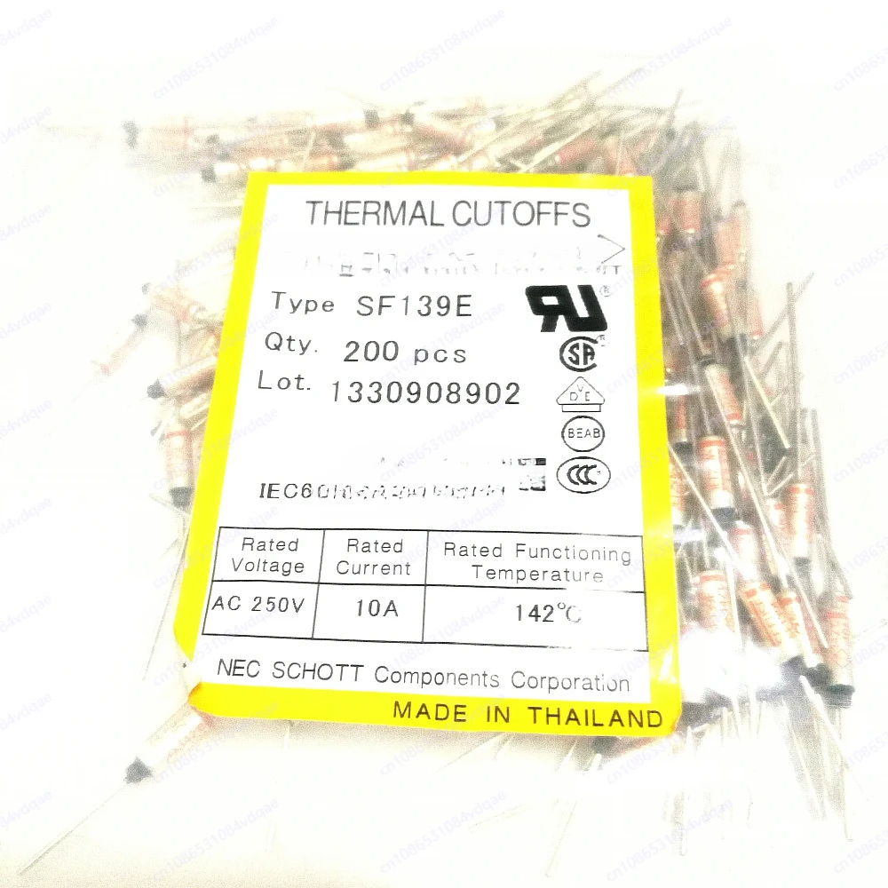 200 pcs/batch Temperature Fuse 142 Degree 10A 250V SF139E 142 Metal Housing Thermal Protection