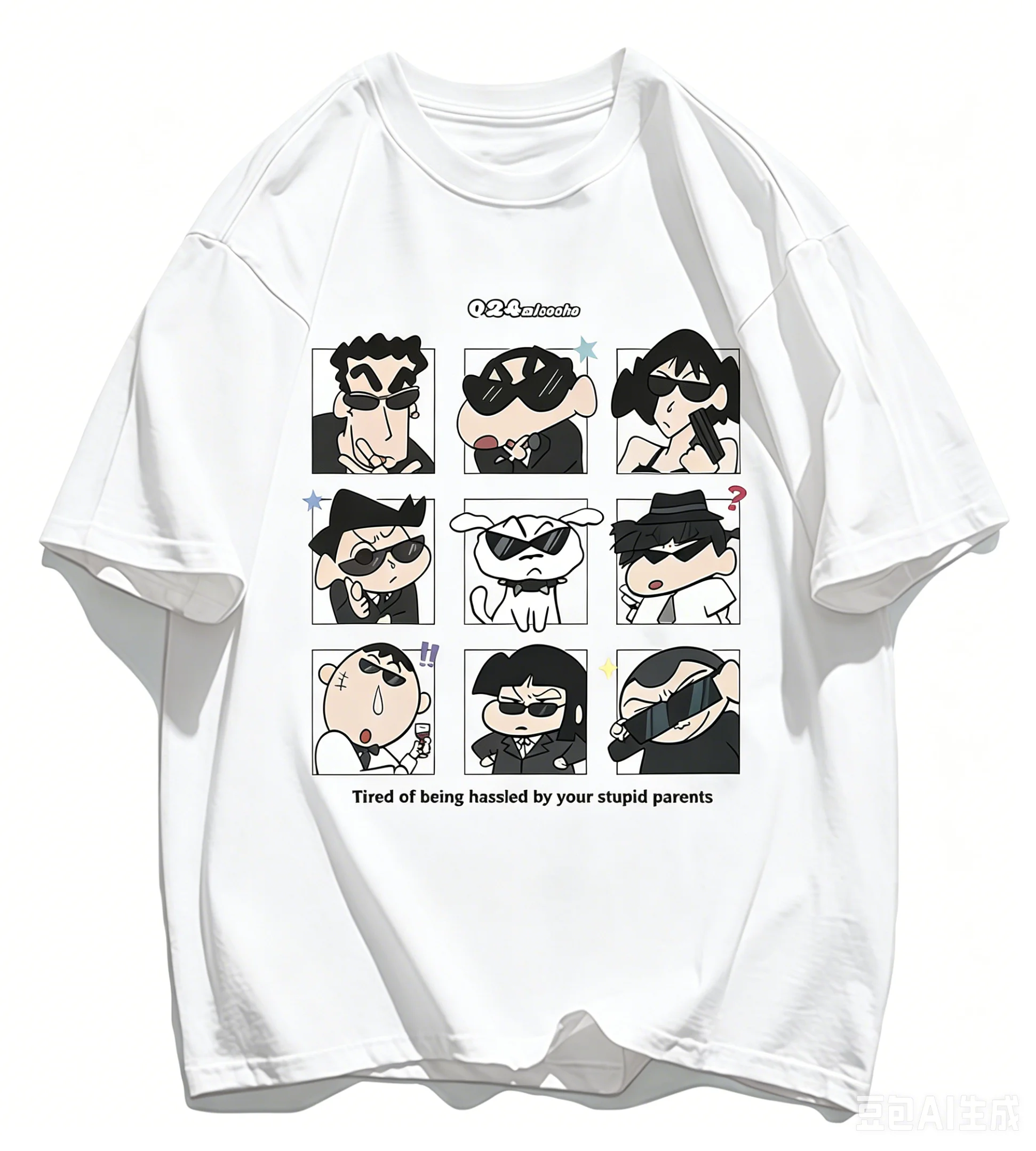 2025 Sommer 100% Baumwolle Crayon Shin Chan Cartoon-Print T-Shirt Partnerlook für Kinder und Erwachsene