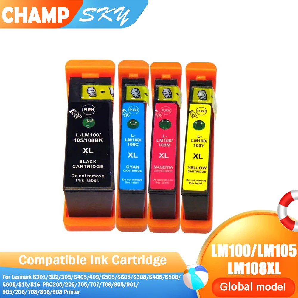 Cartucho de Tinta Compatible con Impresoras Lexmark S301, 302, 305, S405, S815, Modelos LM100, LM100XL, LM105, LM105XL, LM108, LM108XL