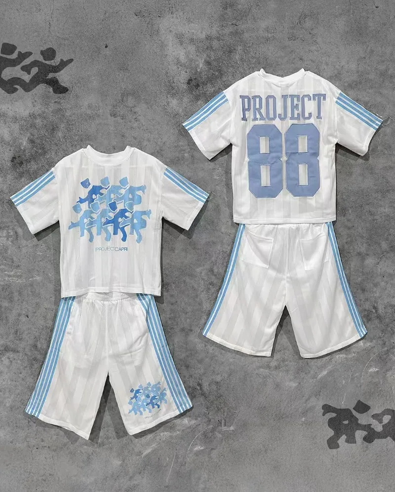 

Y2K цифровой узор с принтом мужской спортивный костюм уличная мода тренд дышащая футболка хип-хоп панк повседневная свободная с коротким рукавом