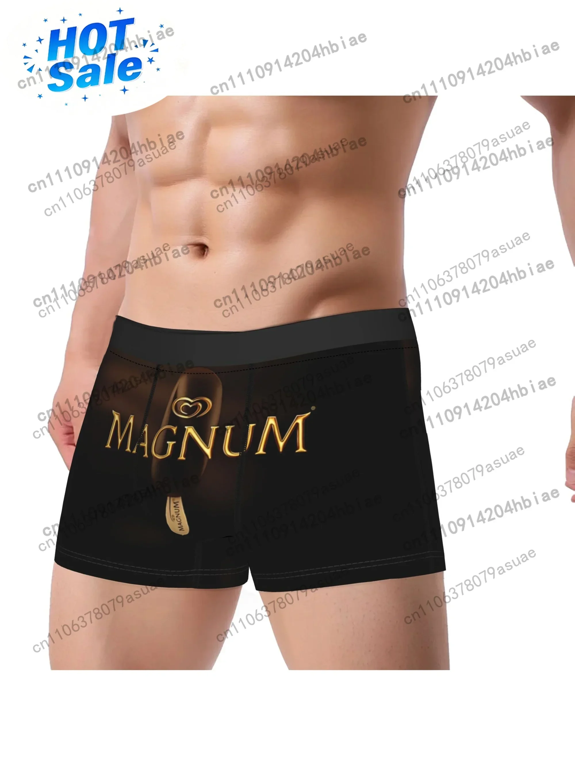 1pc Men'S Boxer BriefsBlack with Golden MAGNUM LetteringSoft Everyday Special Occasion UnderwearMinimalist Modern Desig Black