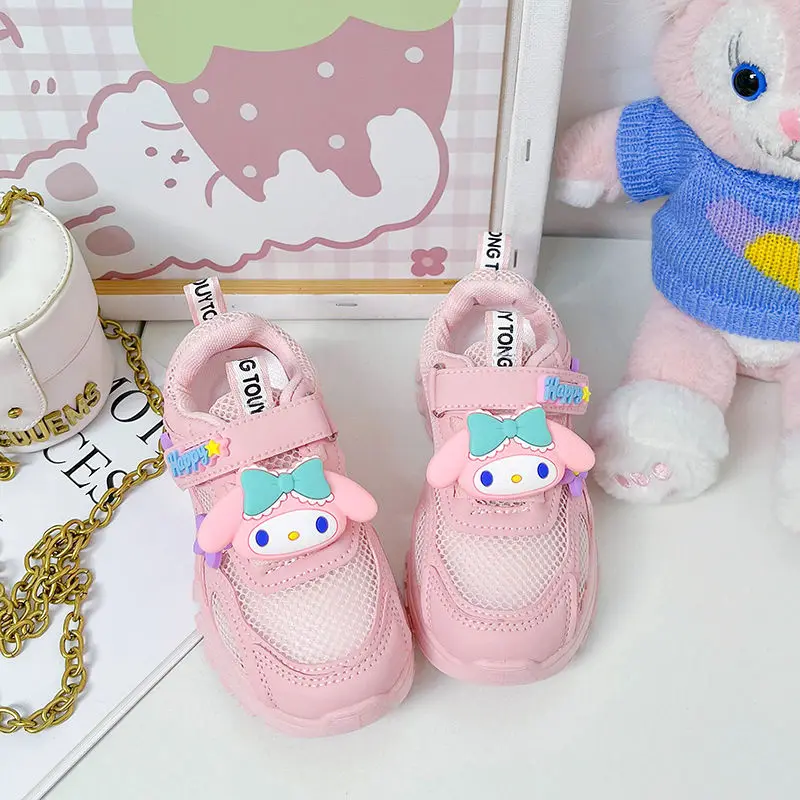 Sanrio Hello Kittys My Melody Cinnamoroll dziecięce trampki dziewczęce siatkowe buty sportowe lekkie, oddychające buty do biegania nowość