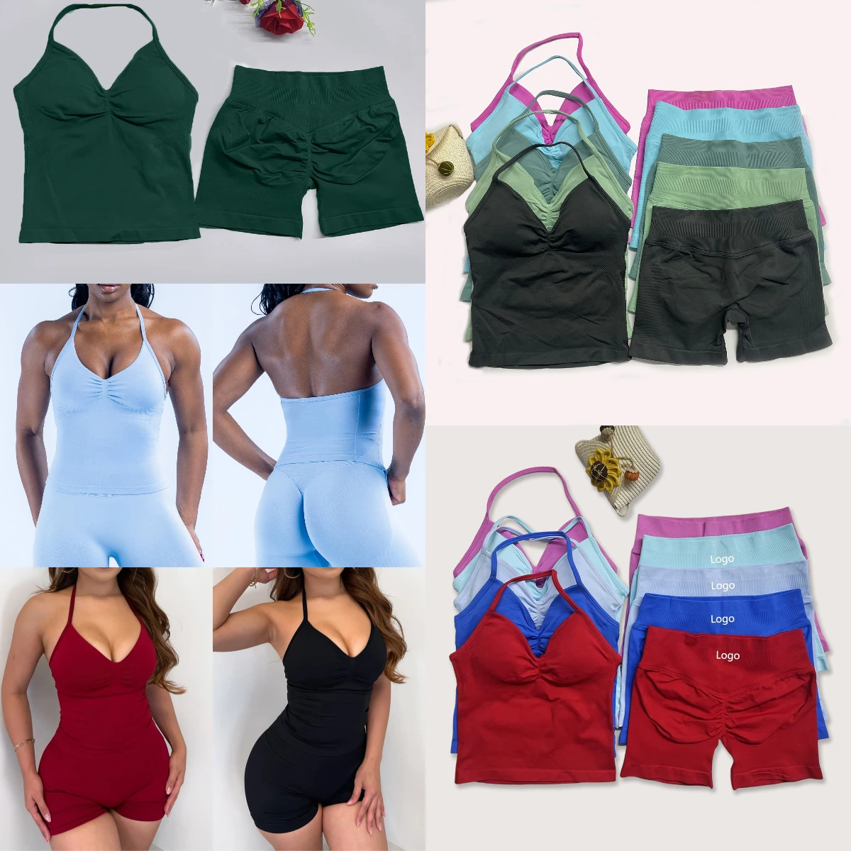 

2Pcs Gym Set DF yoga Longline Strappy Top and seamless Scrunch Butt Lifting Short workout two pieces yoga set outfits