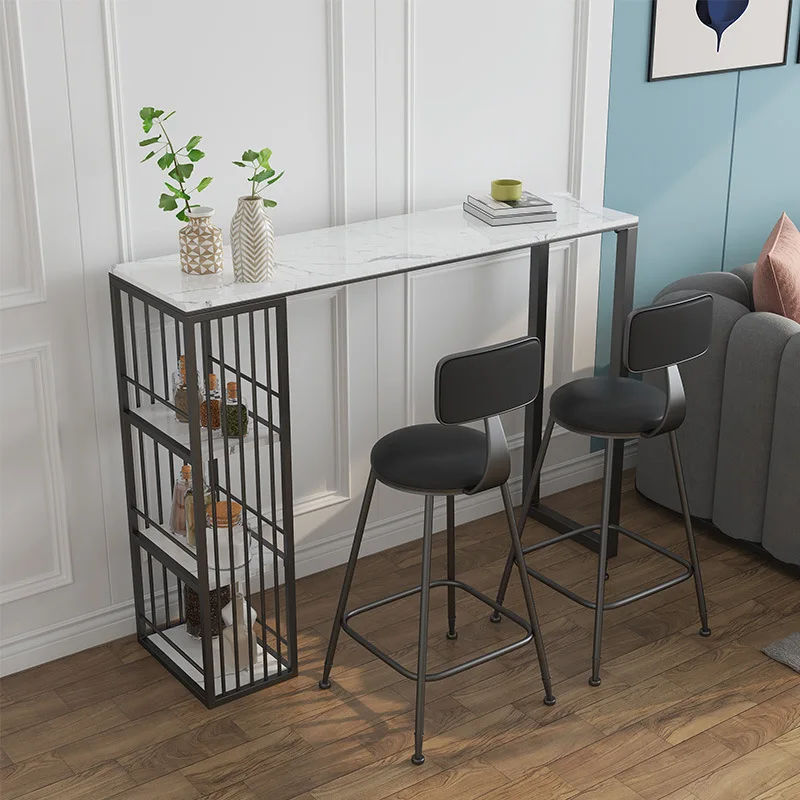 Marble bar table household wall dining table high foot length narrow strip table and chair combination