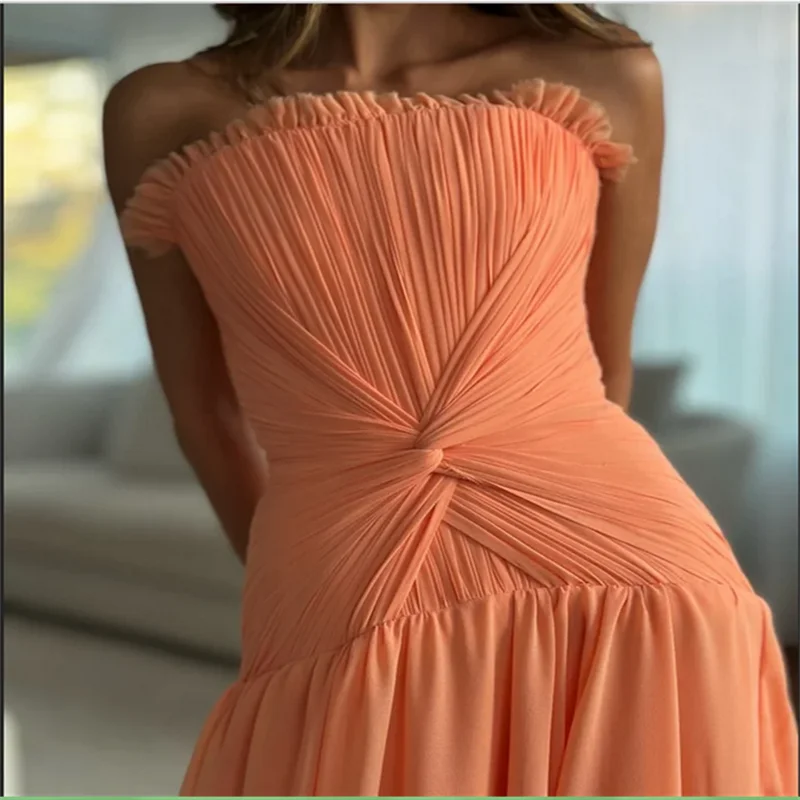Vestidos largos de gasa rosa para mujer, lujosos, de noche, sin tirantes, plisados, elegantes, para fiesta de graduación y cumpleaños, personalizados, 2025