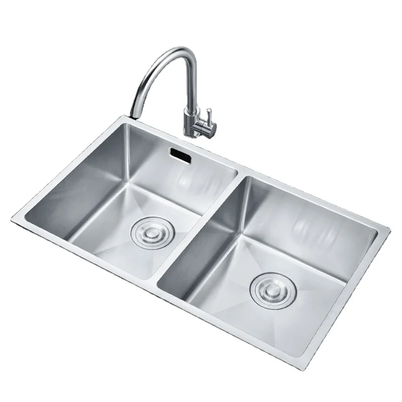 7540 Double Bowl Handmade Stainless Steel 304 Kitchen Sink for Mansion Villa Bathroom Wash Basin Wholesale Project Use