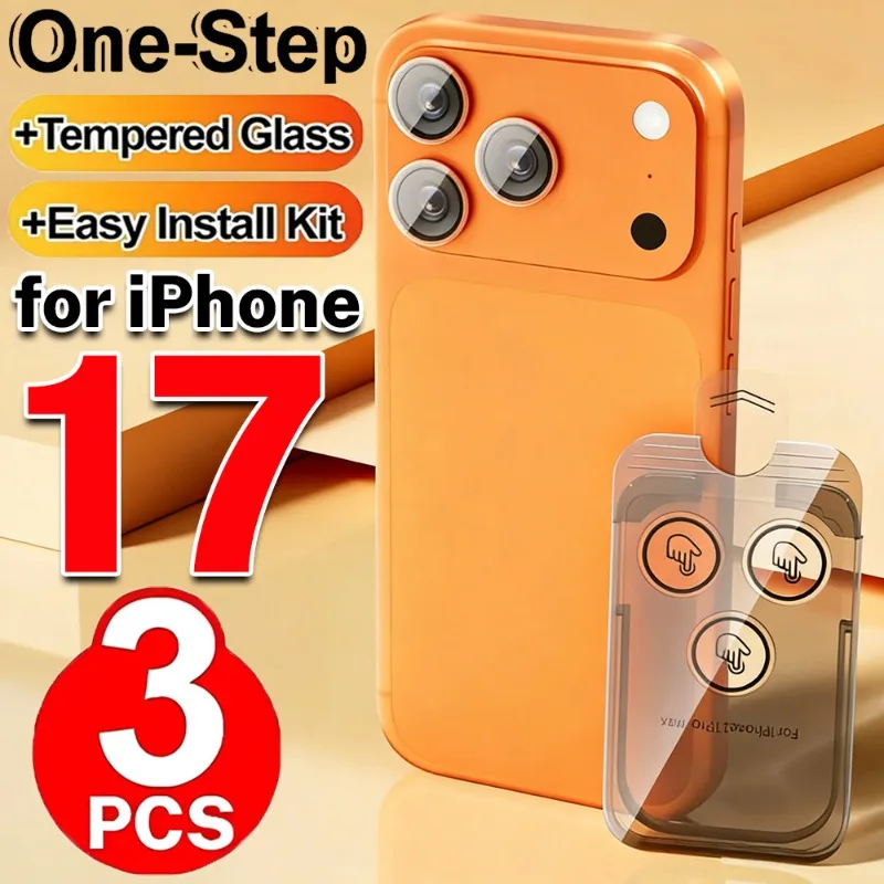 

3PCS Easy Install Clear AR Lens Cap for iPhone 17 Pro Max 17 Air 17PM Dust Free Camera Protector Premium Tempered Glass Film
