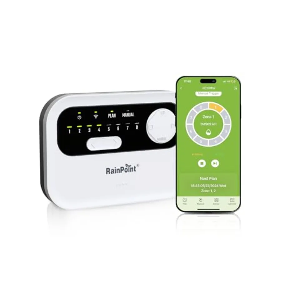 

8-зонный умный контроллер полива с Wi-Fi, с учетом местных погодных условий, для двора и газона, из прочного пластика, серый, с автоматической настройкой расписания