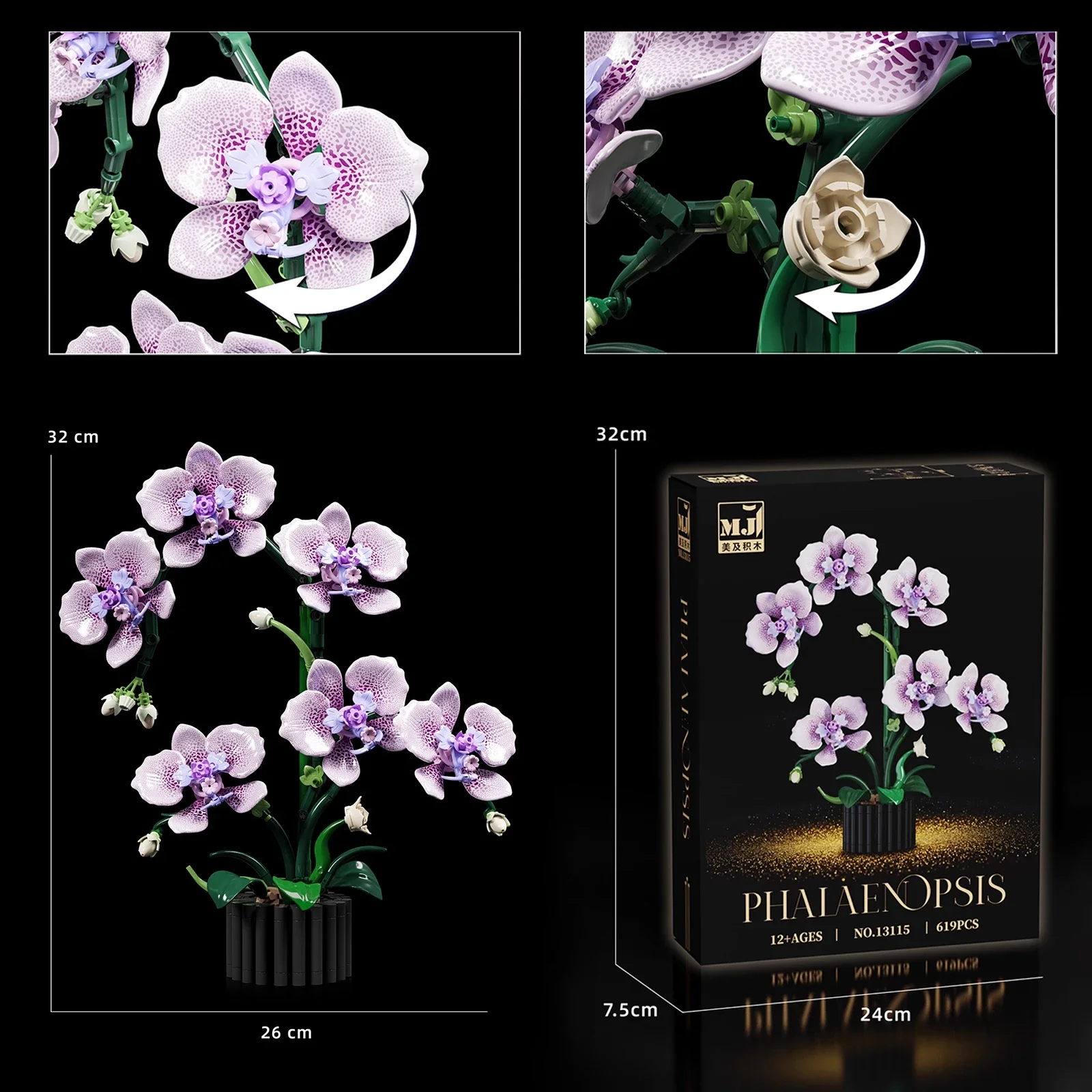 619PCS Phalaenopsis Bouwstenen Bloemen Orchidee Potplanten Simulatie Model Home Decor Kinderen Puzzel Speelgoed Meisjes Verjaardagscadeau