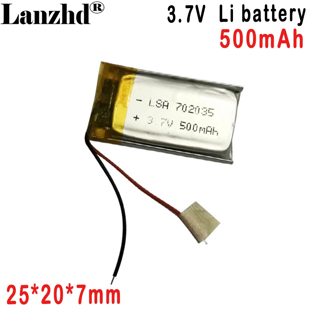 แบตเตอรี่ลิเธียมโพลิเมอร์ 3.7V 702035    500mAh สําหรับพัดลมขนาดเล็กเสียงอัจฉริยะเครื่องมือความงามแท็บเล็ต Smart Water Cup Humidifier