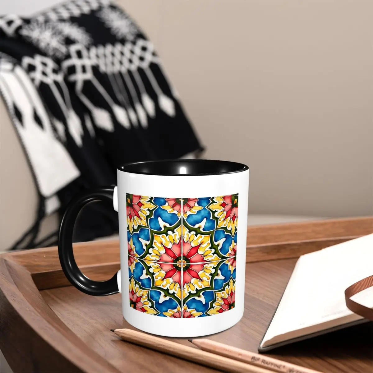 Mediterranean,colorful,vibrant,mosaic Tiles Art 1 Mug Funny Ceramic Coffee Cups Tea Mugs Milk Cup Drinkware Gift for Friends