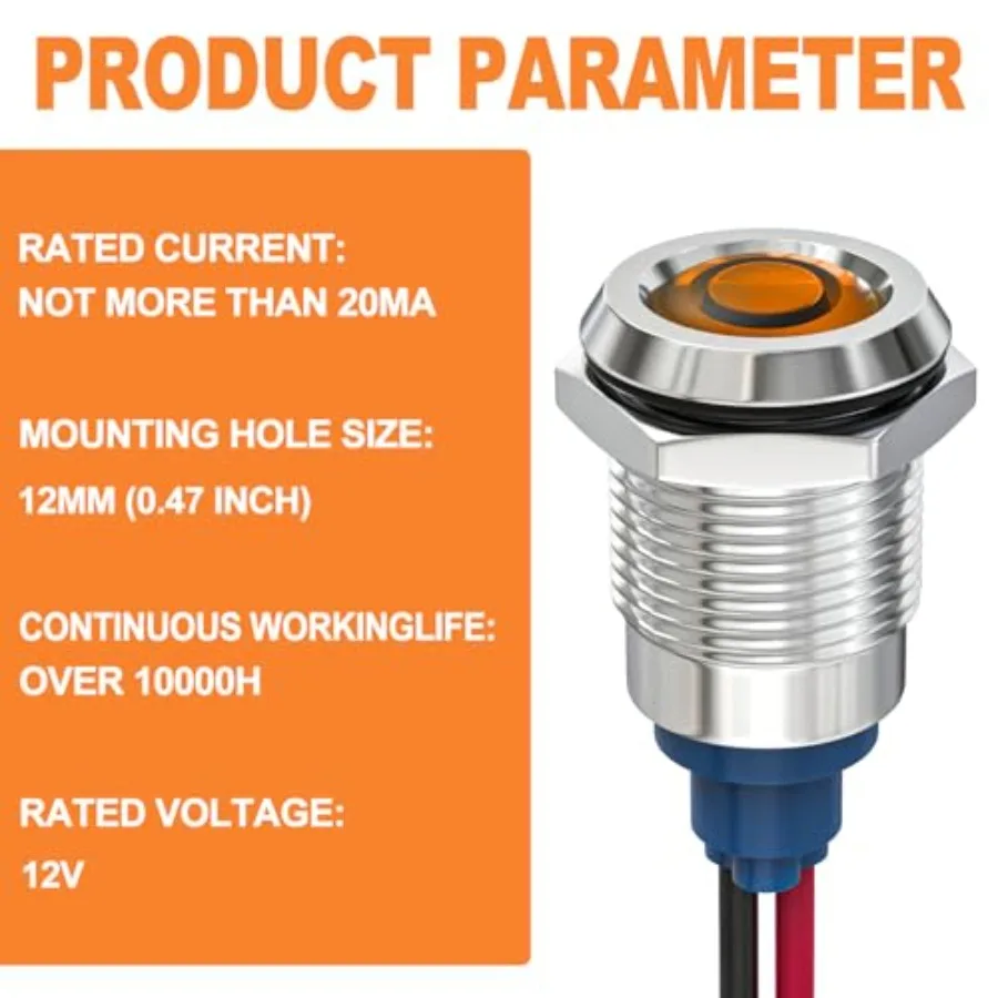 5 PCS Energy Saving Indicator Light, LED Light 12V/24V/110V 20mA Panel Mount Light, Mounting Hole Size 12mm 1/2 inch LED (12V