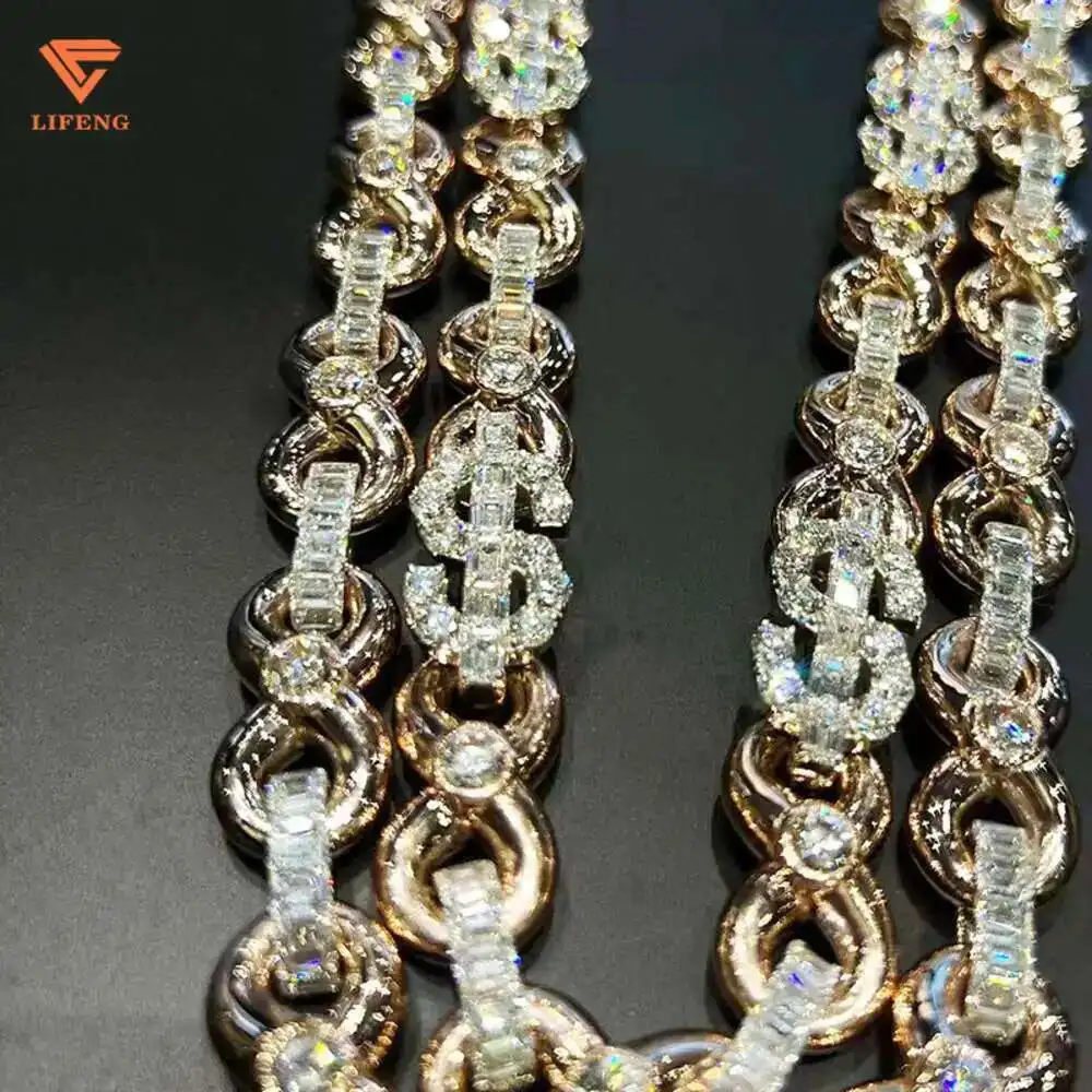 

Fashion Jewelry Selling 925 Silver Moissanite Cuban Chain Rose Gold Luxulry Diamond Cuban Chain Necklace for Men and Women