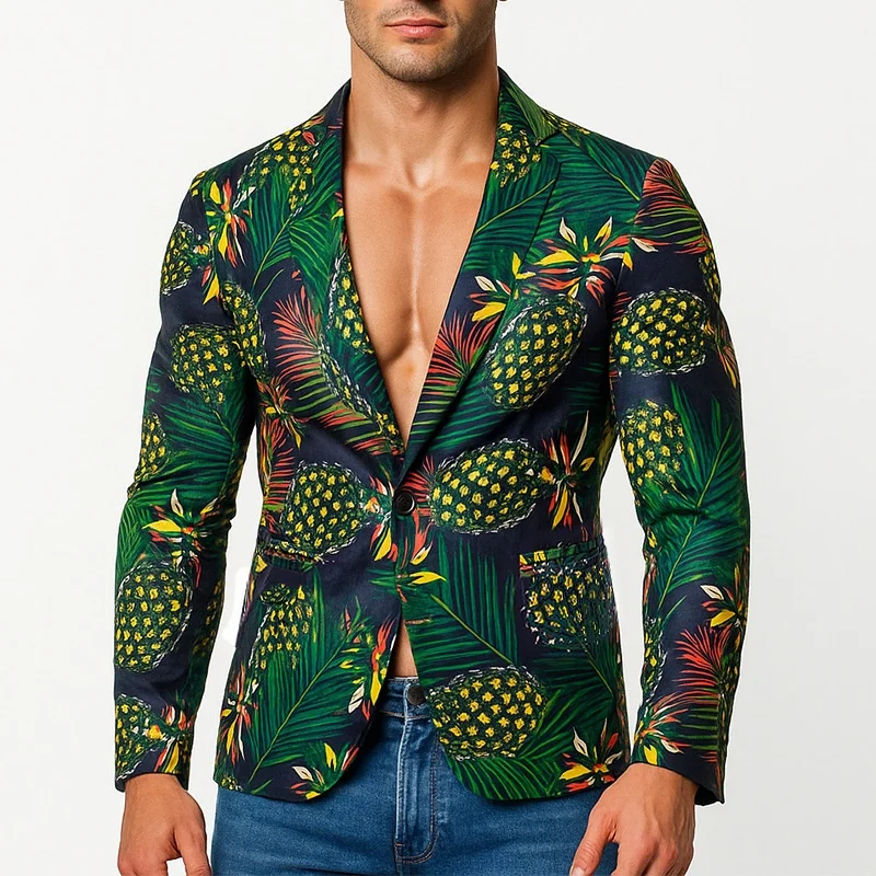 

Casual Floral Print Slim Fit Men's Suit Jaet Autumn Winter New Sle Large Size Hawaiian irt Long Sve Single Button Cl...