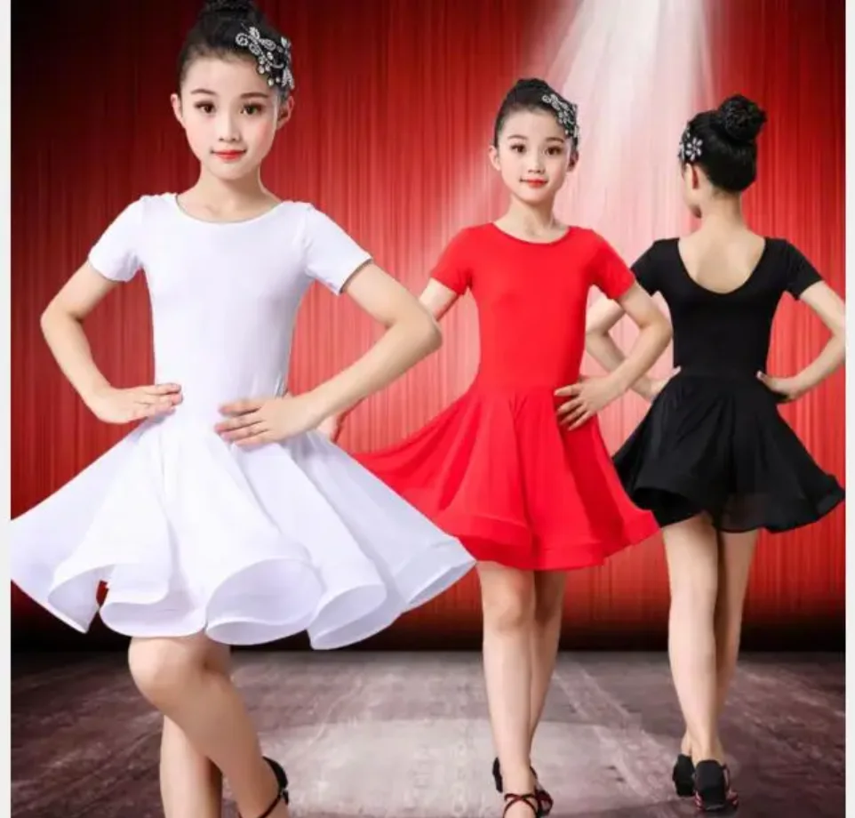 Vestido de Danza Latina para chicas, traje de baile, Salsa, Negro, Rojo, Tango, puesta en escena, sólido, 1 ud./lote