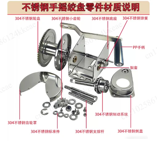 Stainless Steel Self-Locking Manual Hand Crank Winch, Heavy Duty Lifting Hoist Cable Hanger Tool 800LBS