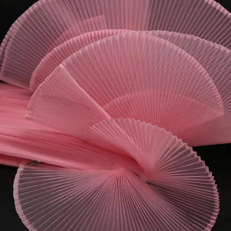 1M DIY Designer Material Clothing Fabrics 100cm Solid Accordion Fabric Pleated Handmade Stiff Mesh Fabric