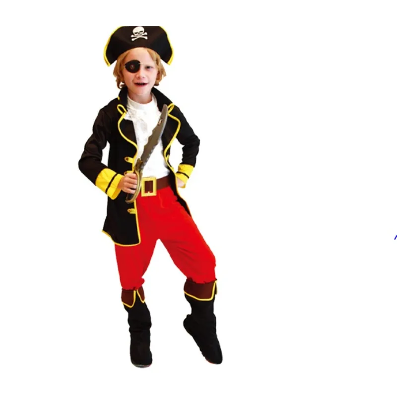 

Caribbean Pirate Cosplay Outfit Children Captain Cosplay Set Kids Buccaneer Costumes Boy Party Corsair Performance Clothes