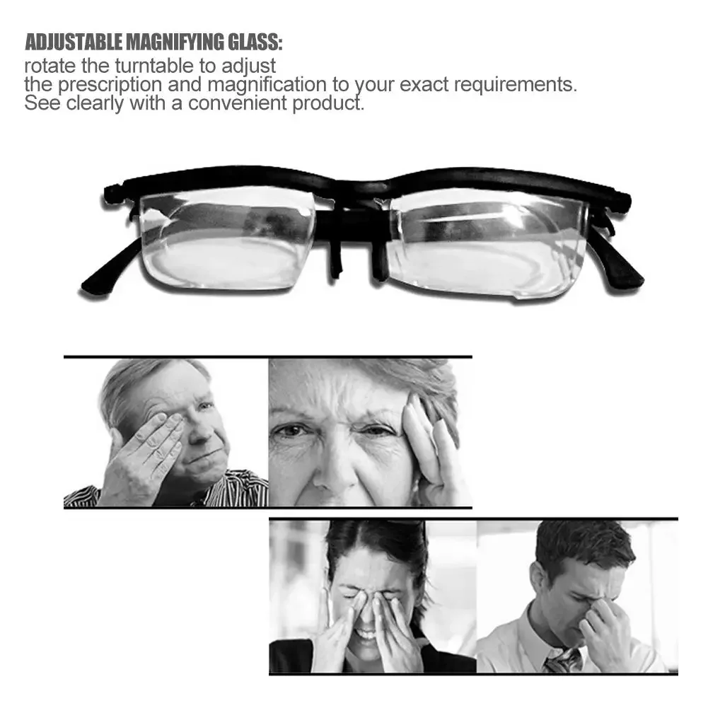 Reading Glasses Magnifiers Dial Adjustable Glasses Variable Focus for Reading Distance Vision Eyeglass Optical Instruments