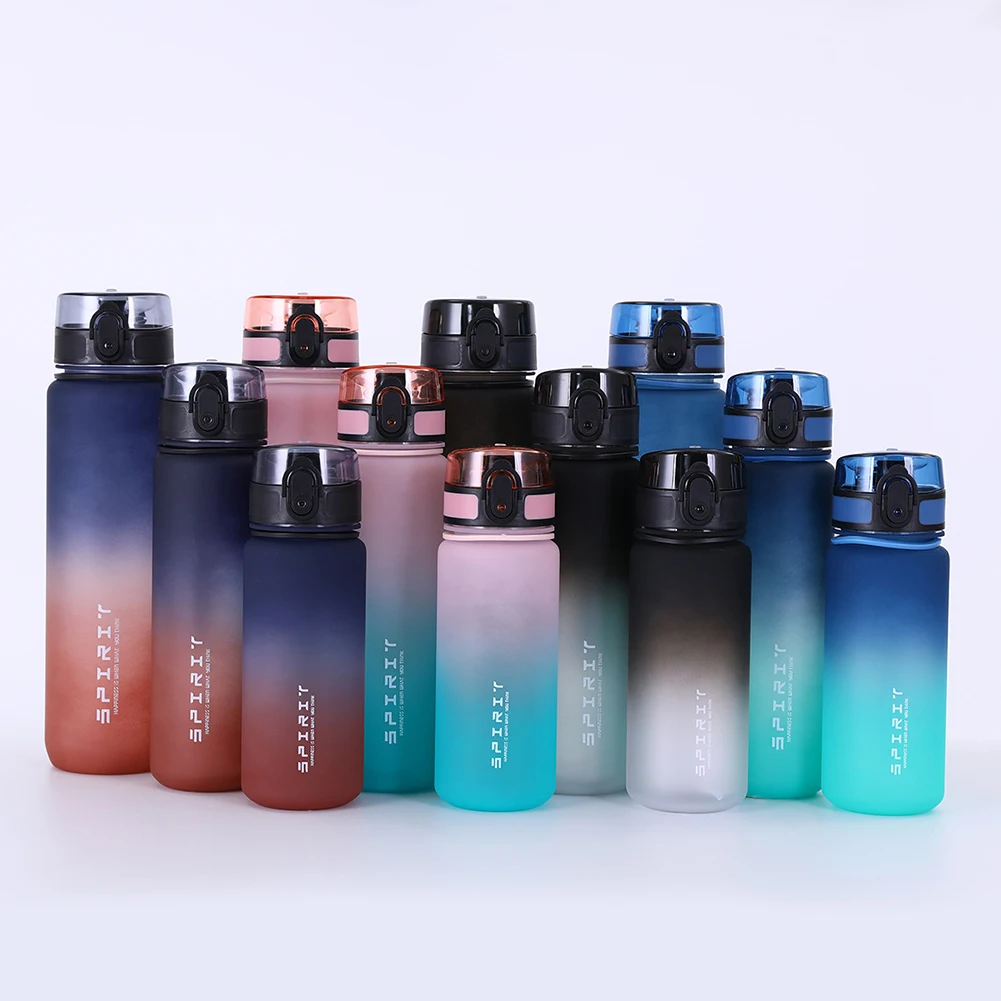 Sports water Bottle High Temperature Resistant Graduated Straw Cup Rainbow Frosted Progressive Color Water Cup 500/750/1000ml