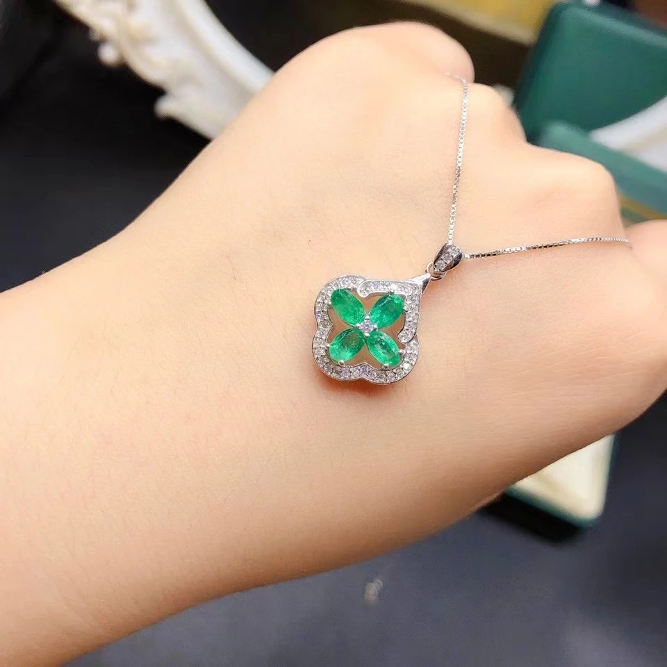 925 Silver Classic Emerald Pendant for Office Woman 3mm*5mm Total 1ct Natural Emerald Necklace Pendant Gift for Wife