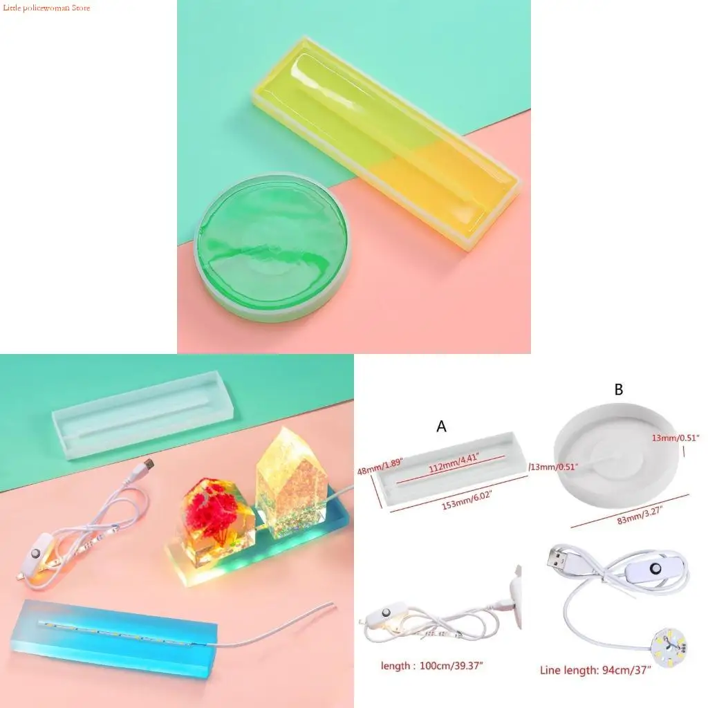 F92D Silicone Mold with LED Light Set for Resin Crafts DIY LED Lights Display Base
