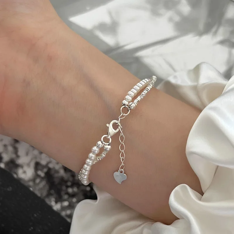 Bracelets de perles réglables en argent regardé 925 pour femme, double couche, breloque de créateur originale, bijoux de fête, nouveau