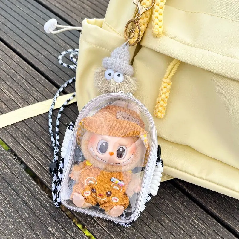 Per 15 cm Labubu v2 seduta festa bambola di cotone borsa per il dolore a tracolla borsa in pvc borsa per esposizione di bambole con palle di pelo (senza bambole)