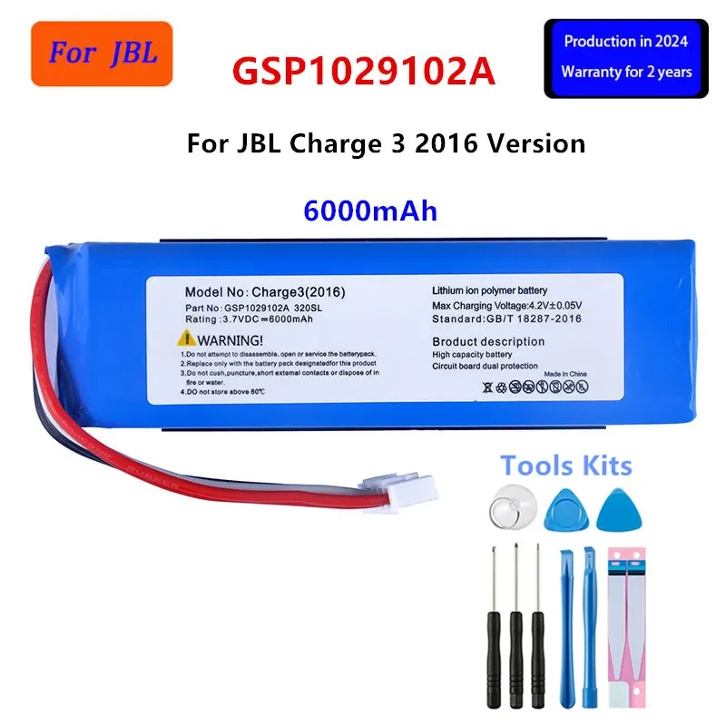 

Original GSP1029102A 6000mAh Replacement Battery For JBL Charge 3 2016 Version Charge 3 Speaker Batteries with Tools