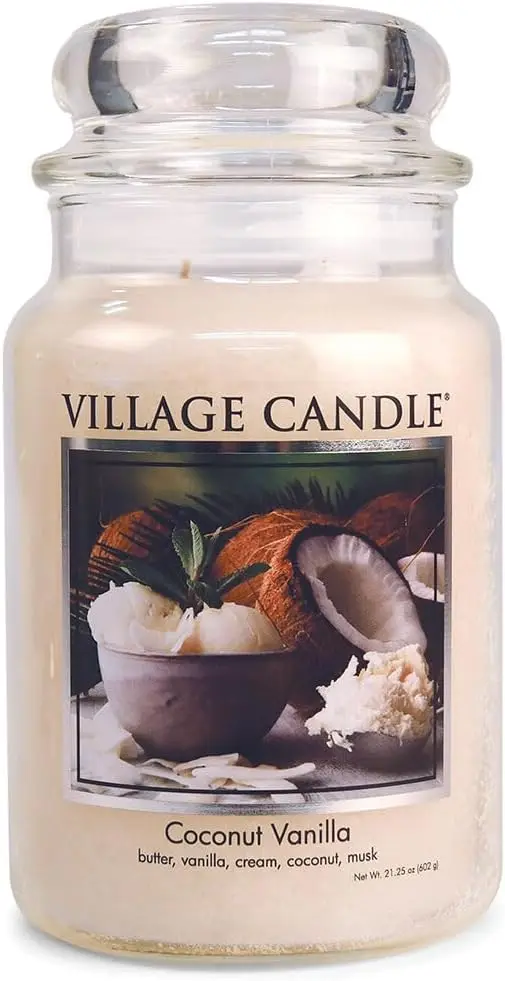 Vela Aromática en Frasco de Vidrio Grande, Aroma Coco y Vainilla, 21.25 oz, Blanca
