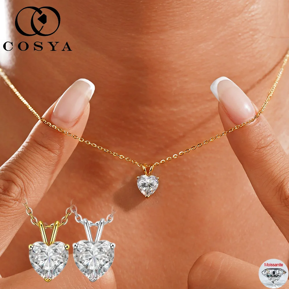 

COSYA D Color 1CT 6.5MM Heart Cut Moissanite Necklace S925 Silver Plated 18K Gold For Women Solitare Diamond Fine Jewelry Gifts