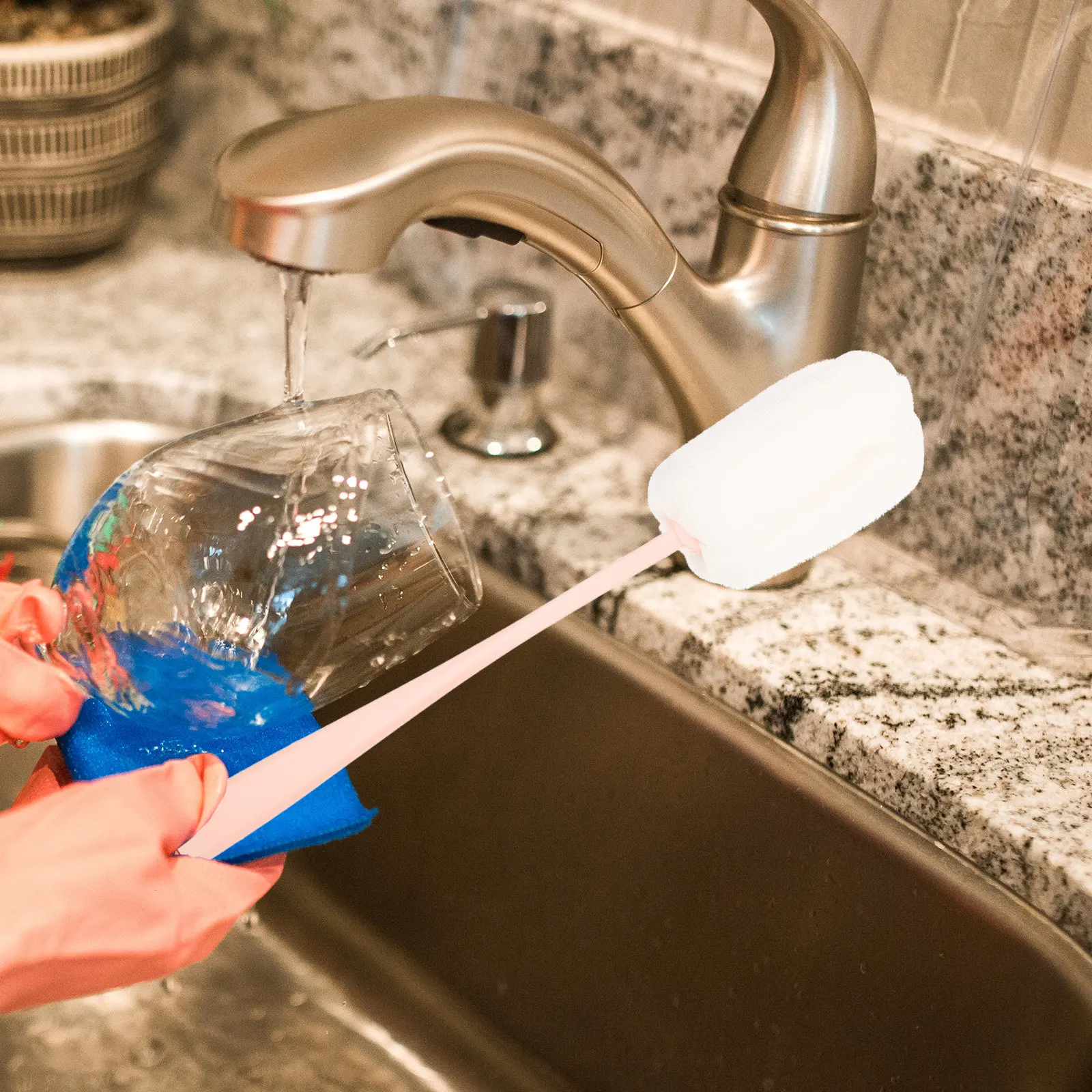 

2Pcs Baby Bottle Brush Long Handle Design Food Grade Plastic Sponge Universal Bottle Cup Cleaning Supply Cup Brush