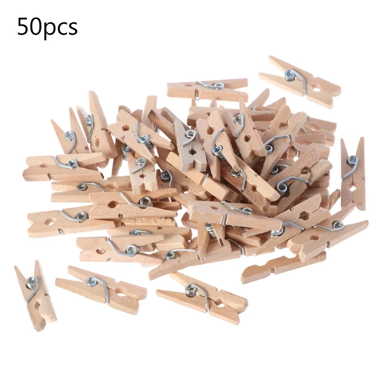 F19F 50 stks/set Mini DIY Houten Kleding Fotopapier Pinnen Wasknijper Kaarten Craft Clips