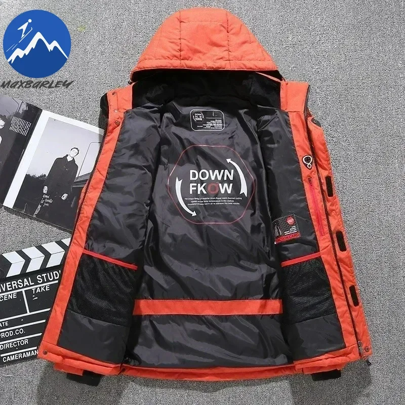 -20 Chaqueta de plumón de pato ligera para hombre, abrigo grueso y cálido para nieve, cortavientos con capucha para hombre, Parka, prendas de vestir exteriores, ropa deportiva con relleno