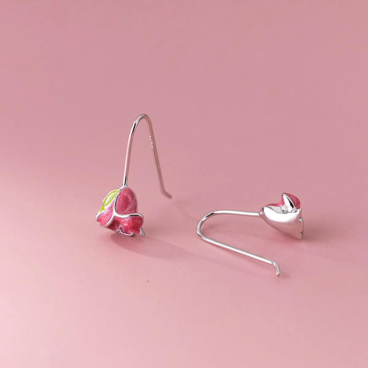 New Fashion Gentle Pink Creative Tulip Ear Hook 925 Sterling Silver Personality Sweet Flower Exquisite Earrings  TYB283