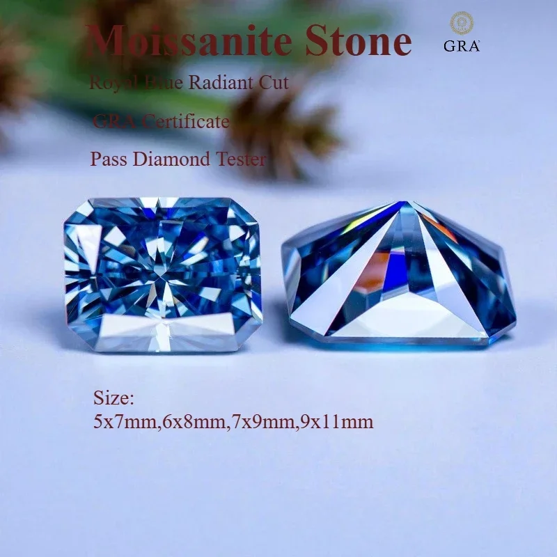 

Moissanite Stone Natural Color Royal Blue Radiant Cut Gemstone Lab Grown Diamond For Charms Woman Jewelry With GRA Certificate