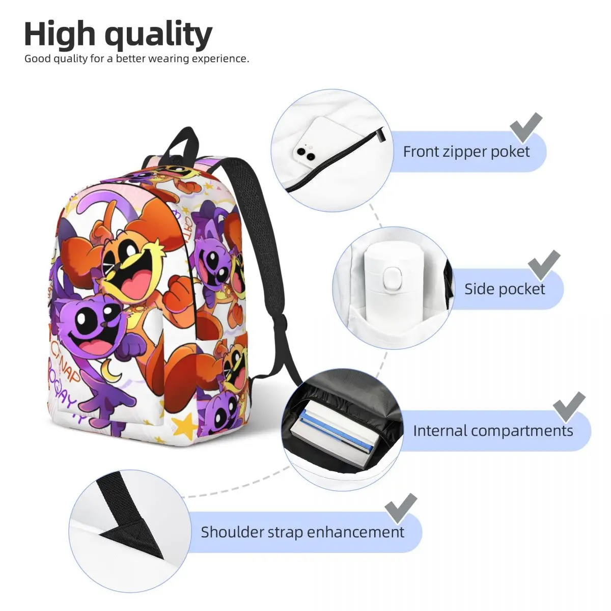 CATNAP DOGDay Teenage Backpack Sports High School Hiking Travel Smiling Cats Daypack for Men Women Laptop Computer Canvas Bags