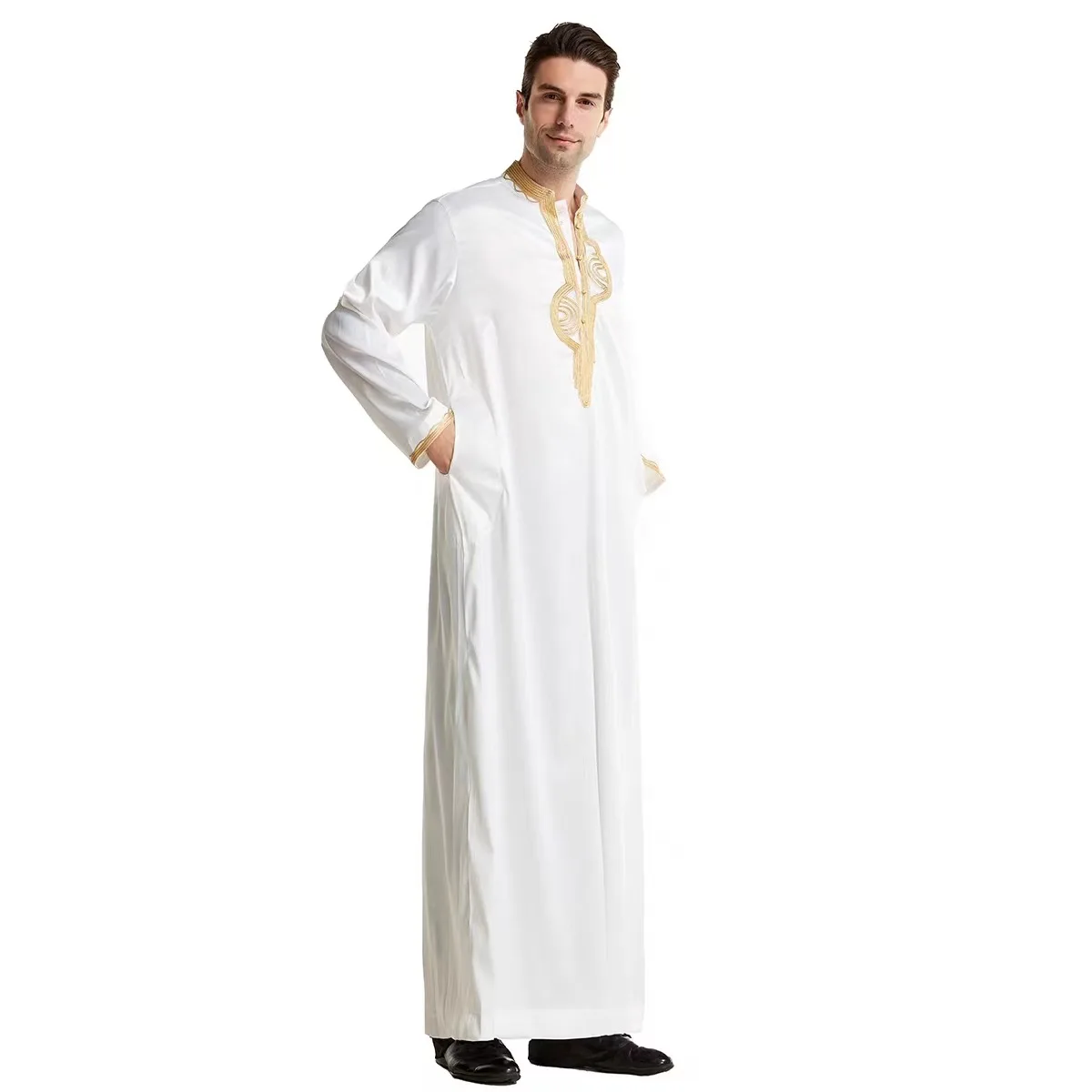 24 New Muslim Men’s Arab Middle Eastern Clothing Dubai Saudi Men’s Embroidered Robes Muslim Fashion  Islamic Clothing